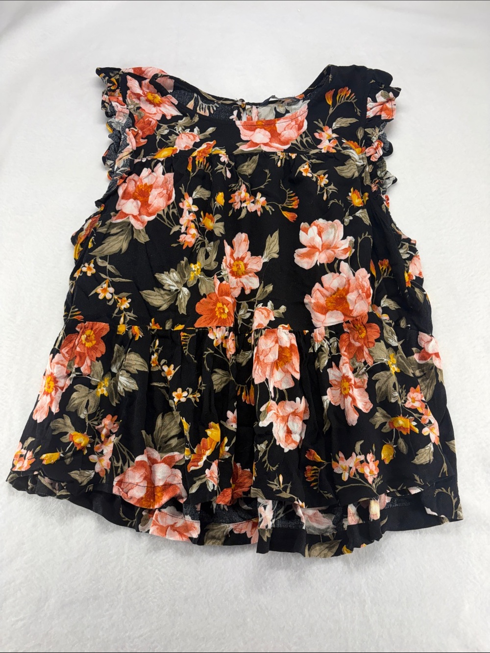 American Eagle Outfitters Black Floral Ruffle Sleeve Tiered Blouse Size XL